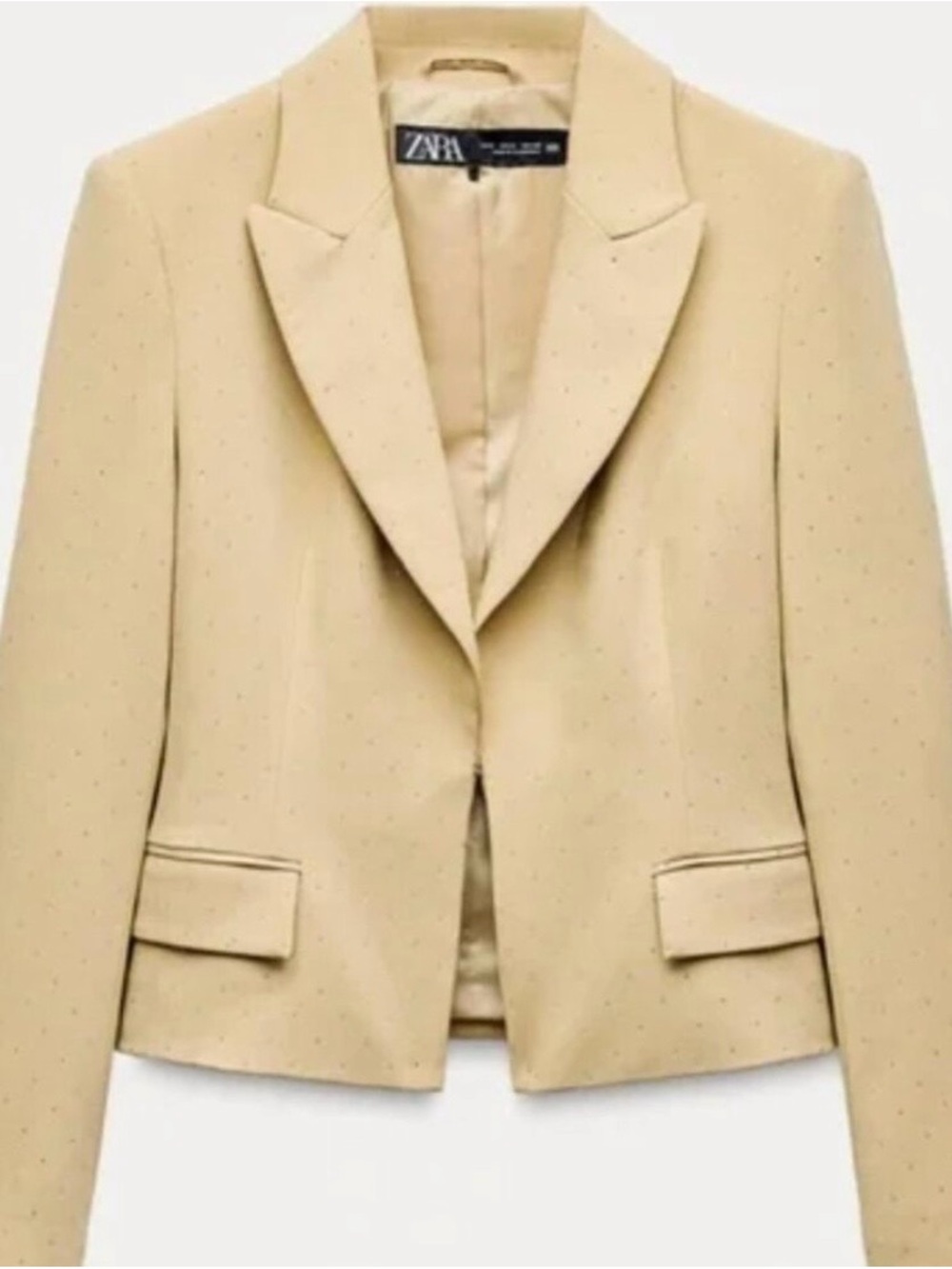 Zara NWOT Beige Suit with small silver studs. Cropped Tailored Pants. - Picture 4 of 9